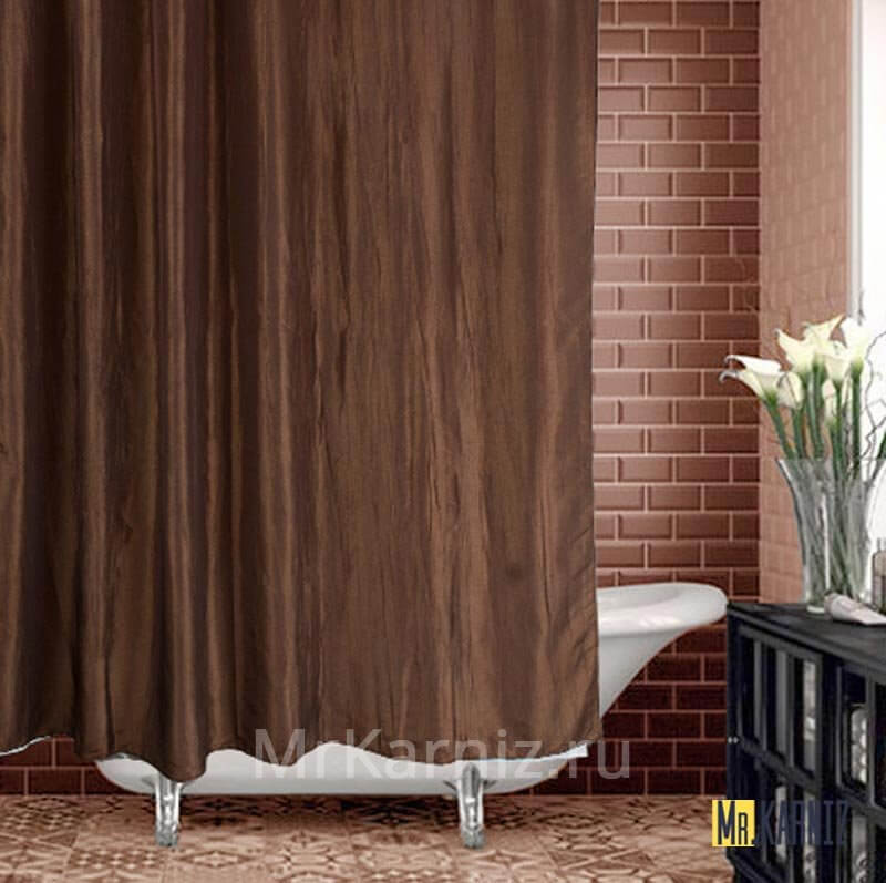 Штора для ванной Двухслойная Органза коричневая